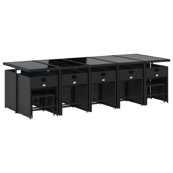 vidaXL 15 Piece Garden Dining Set with Cushions Black Poly Rattan