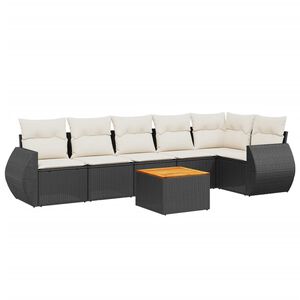 vidaXL 7 Piece Garden Sofa Set with Cushions Black Poly Rattan