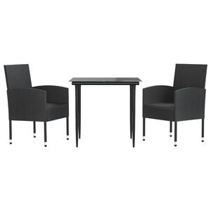 vidaXL 3 Piece Garden Dining Set Black Poly Rattan and Steel