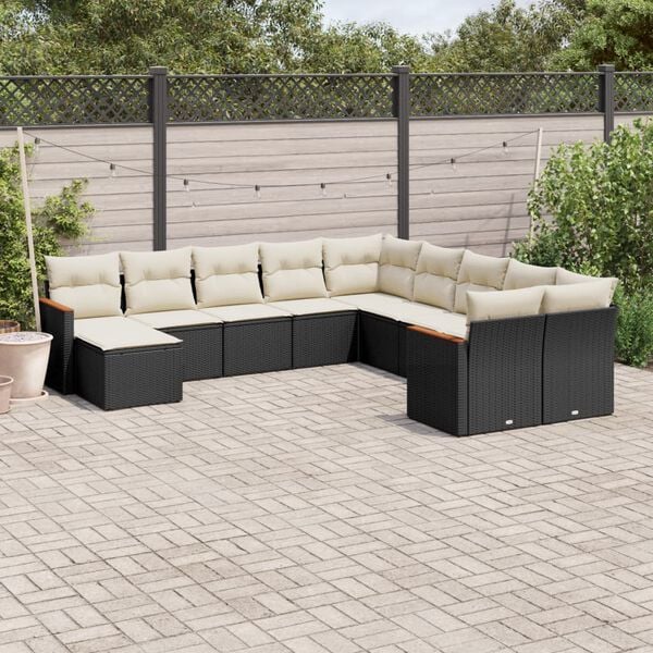 vidaXL 11 Piece Garden Sofa Set with Cushions Black Poly Rattan