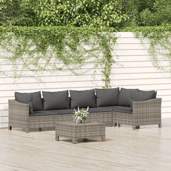 vidaXL 6 Piece Garden Lounge Set with Cushions Grey Poly Rattan
