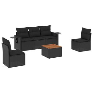 vidaXL 6 Piece Garden Sofa Set with Cushions Black Poly Rattan