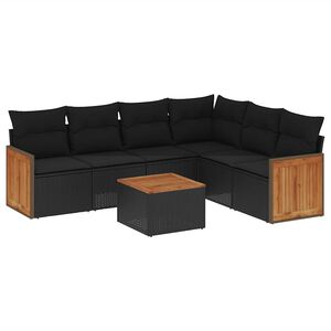 vidaXL 7 Piece Garden Sofa Set with Cushions Black Poly Rattan