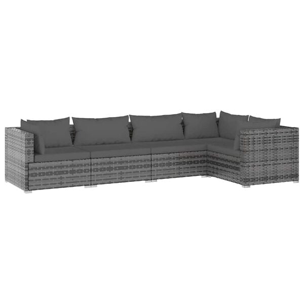 vidaXL 5 Piece Garden Lounge Set with Cushions Poly Rattan Grey