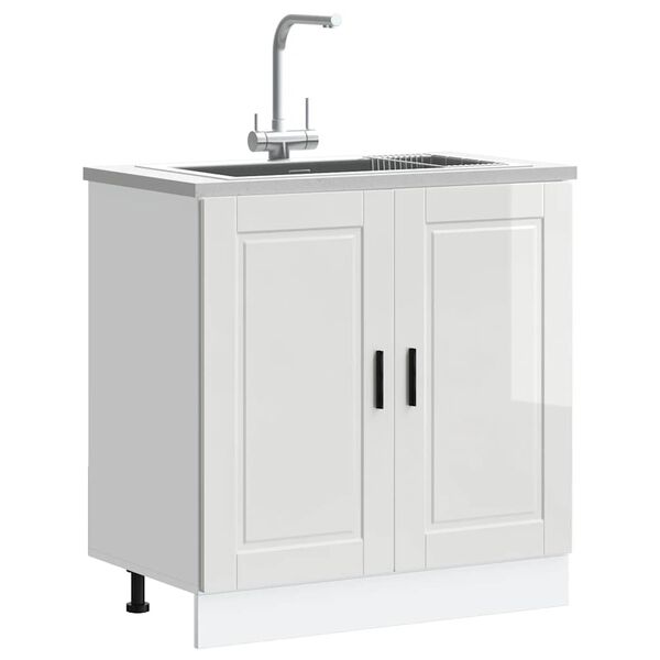 vidaXL Sink Base Cabinet "Porto" High Gloss White 80x46x81.5 cm Engineered Wood