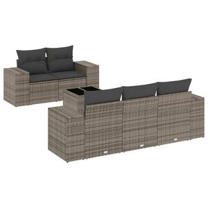 vidaXL 6 Piece Garden Sofa Set with Cushions Grey Poly Rattan