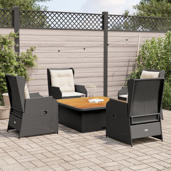 vidaXL 5 Piece Garden Lounge Set with Cushions Black Poly Rattan