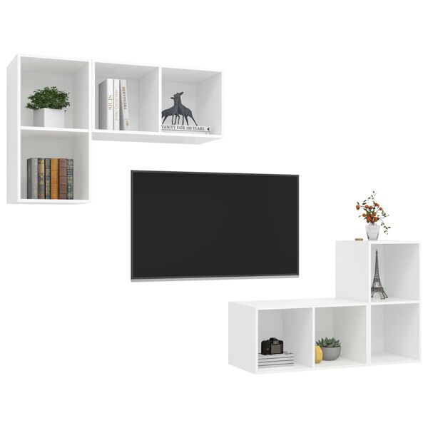 vidaXL Wall-mounted TV Cabinets 4 pcs White Engineered Wood
