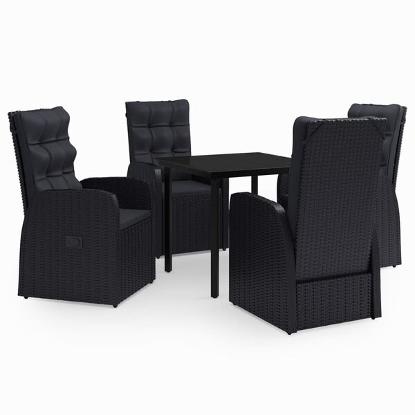 vidaXL 5 Piece Garden Dining Set with Cushions Black