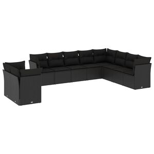 vidaXL 10 Piece Garden Sofa Set with Cushions Black Poly Rattan