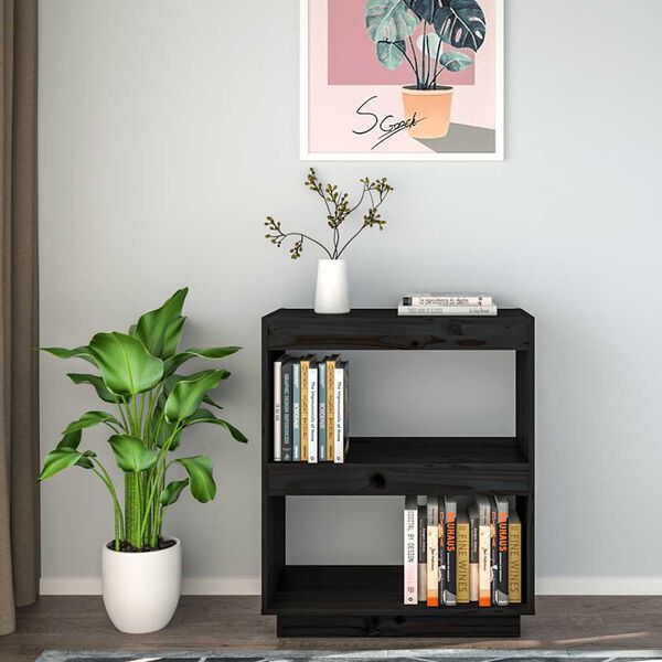 vidaXL Book Cabinet Black 60x35x71 cm Solid Wood Pine