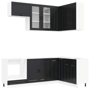 vidaXL Kitchen Unit PORTO 8 pcs Black Engineered Wood