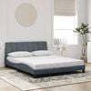 vidaXL Bed Frame with LED without Mattress "Hanko" Dark Grey 152x203 cm Queen Velvet