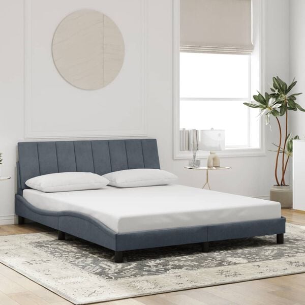 vidaXL Bed Frame with LED without Mattress "Hanko" Dark Grey 152x203 cm Queen Velvet