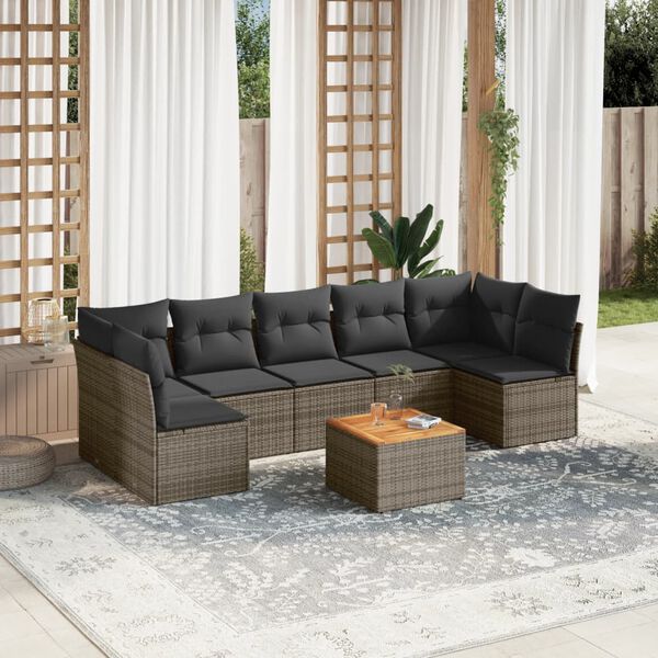 vidaXL 8 Piece Garden Sofa Set with Cushions Grey Poly Rattan