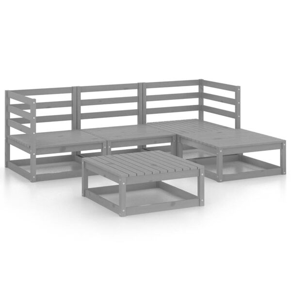 vidaXL 5 Piece Garden Lounge Set Grey Solid Wood Pine