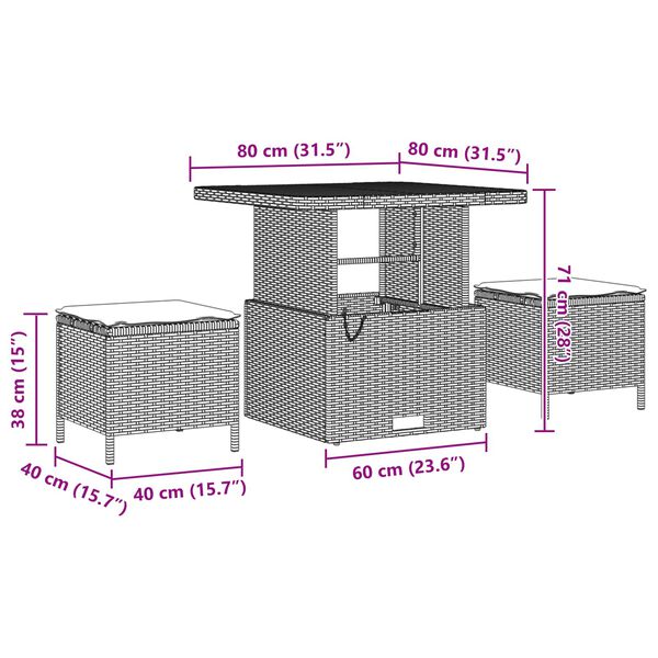 vidaXL Garden Sofa Set with Cushion with Storage Black Poly rattan