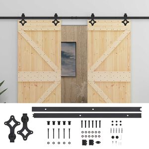 vidaXL Sliding Door 2 pcs Natural and Black Solid Pine Wood