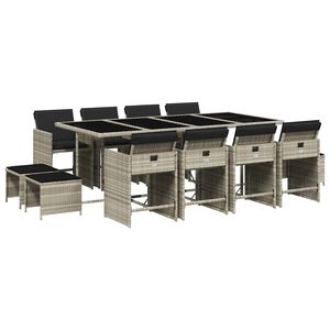 vidaXL 13 Piece Garden Dining Set with Cushions Light Grey Poly Rattan