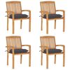 vidaXL Stacking Garden Chairs with Cushions 4 pcs Solid Teak Wood