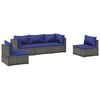 vidaXL 5 Piece Garden Lounge Set with Cushions Poly Rattan Grey
