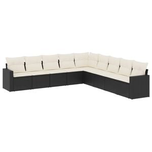 vidaXL 9 Piece Garden Sofa Set with Cushions Black Poly Rattan