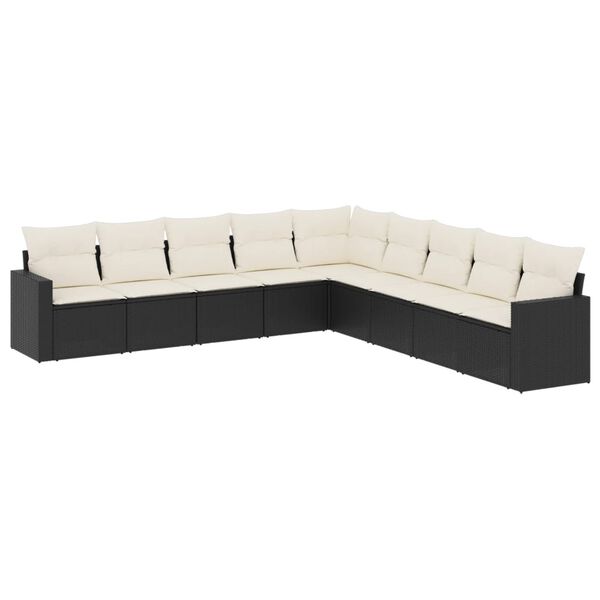 vidaXL 9 Piece Garden Sofa Set with Cushions Black Poly Rattan
