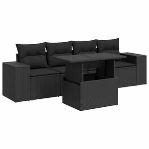 vidaXL 5 Piece Garden Sofa Set with Cushions Black Poly Rattan