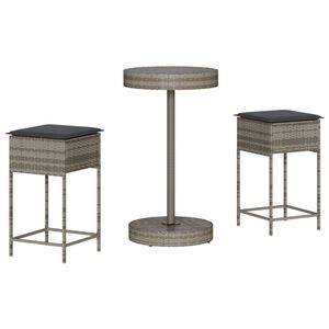 vidaXL 3 Piece Garden Bar Set with Cushions Grey Poly Rattan