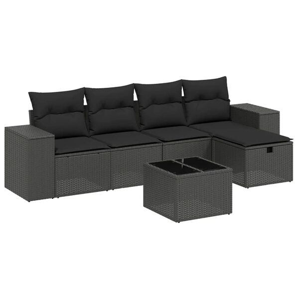 vidaXL 6 Piece Garden Sofa Set with Cushions Black Poly Rattan