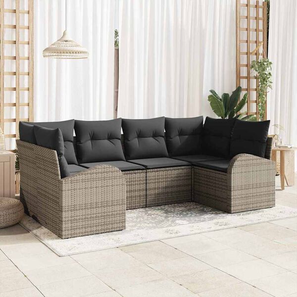 vidaXL Garden Sofa Set with Cushion 6 pcs Grey Poly Rattan