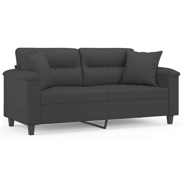 vidaXL 2-Seater Sofa with Pillows&Cushions Dark Grey 140 cm Microfibre Fabric