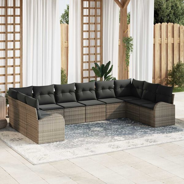 vidaXL Sofa Set with Cushion with Storage 10 pcs Grey Poly Rattan