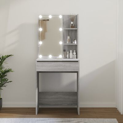 vidaXL Dressing Table with LED Grey Sonoma 60x40x140 cm