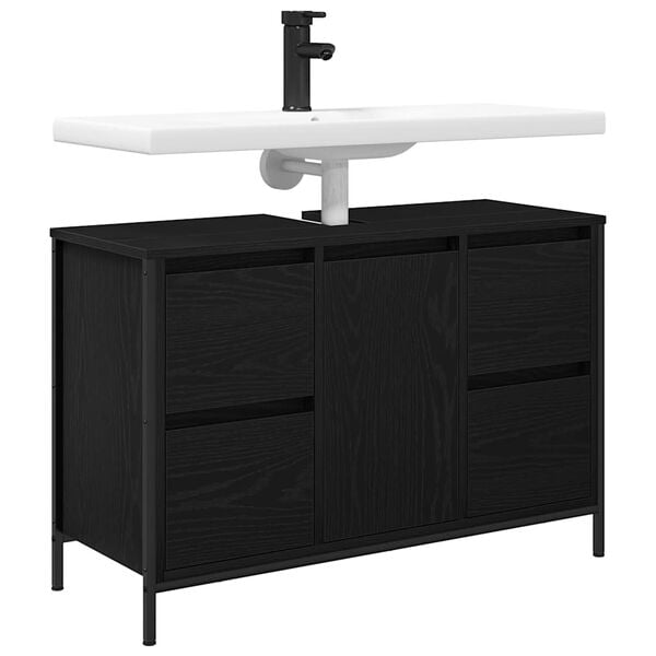 vidaXL Basin Cabinet with Drawers Black Oak 90x34.5x60 cm