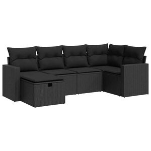 vidaXL 6 Piece Garden Sofa Set with Cushions Black Poly Rattan