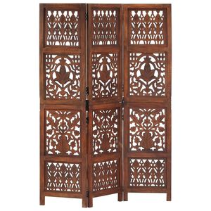 vidaXL Hand Carved 3-Panel Room Divider Brown 120x165 cm Solid Mango Wood