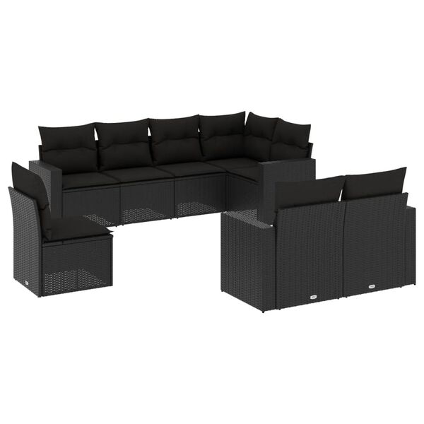 vidaXL 8 Piece Garden Sofa Set with Cushions Black Poly Rattan