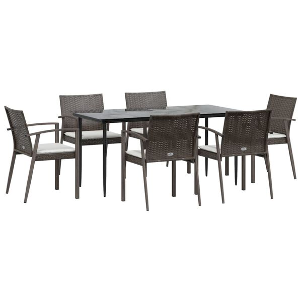 vidaXL 7 Piece Garden Dining Set with Cushions Poly Rattan and Steel