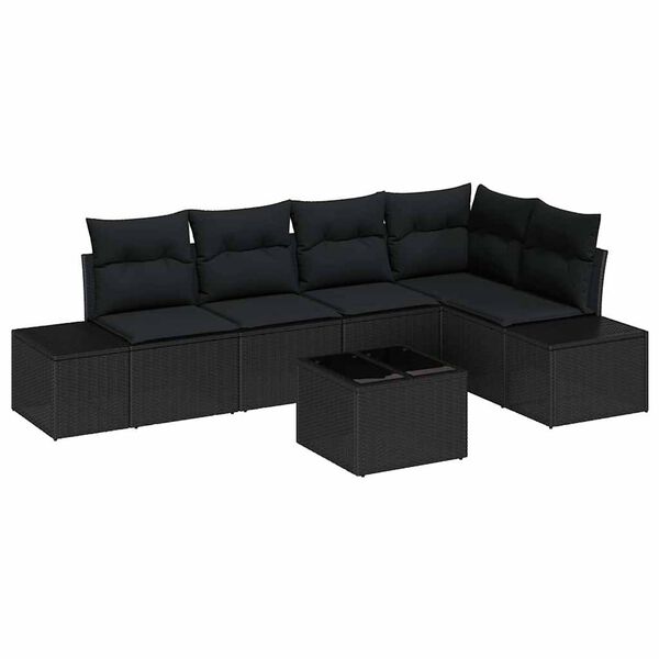 vidaXL Garden Sofa Set 6 pcs Black Poly Rattan