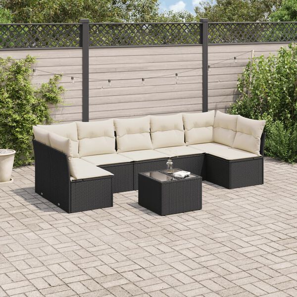 vidaXL 8 Piece Garden Sofa Set with Cushions Black Poly Rattan