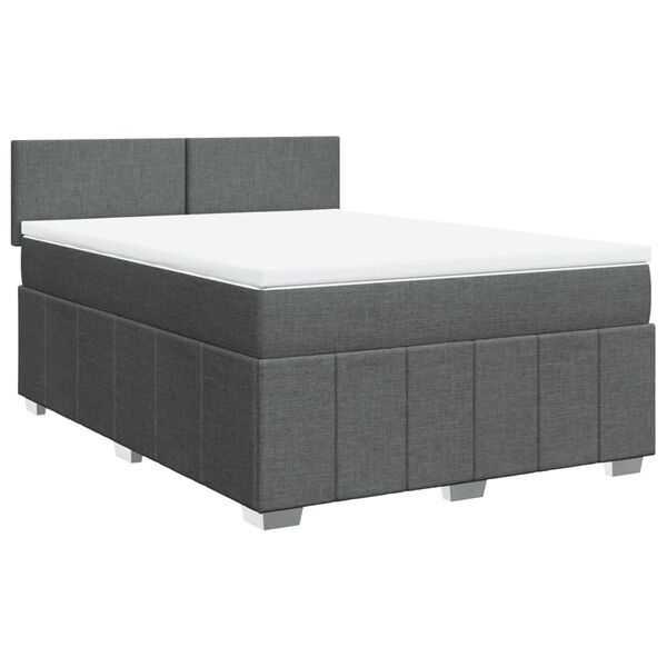 vidaXL Box Spring Bed with Mattress Dark Grey Queen Fabric