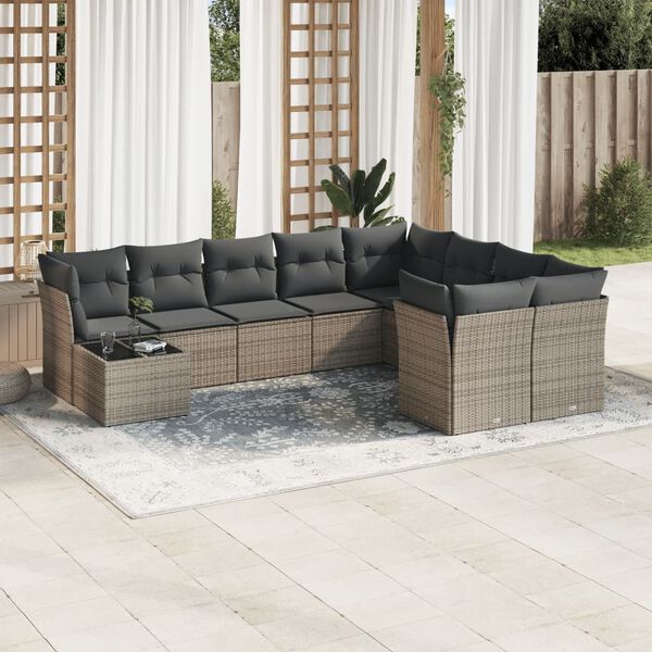 vidaXL 10 Piece Garden Sofa Set with Cushions Grey Poly Rattan