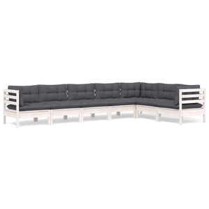 vidaXL 7 Piece Garden Lounge Set with Cushions White Solid Pinewood