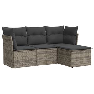 vidaXL 4 Piece Garden Sofa Set with Cushions Grey Poly Rattan
