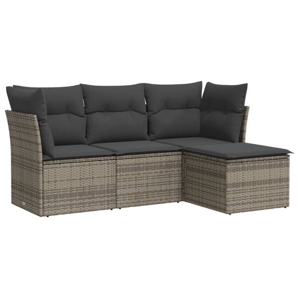 vidaXL 4 Piece Garden Sofa Set with Cushions Grey Poly Rattan