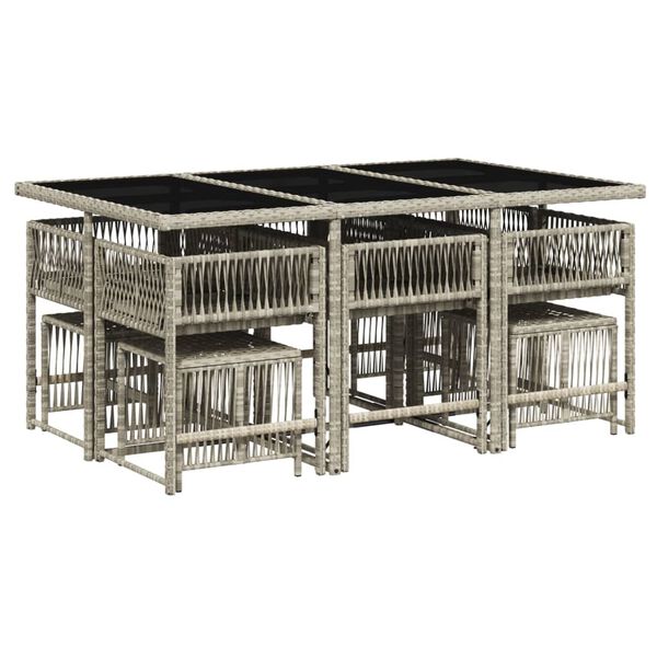 vidaXL 11 Piece Garden Dining Set with Cushions Light Grey Poly Rattan