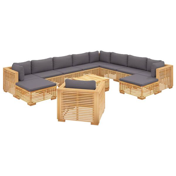 vidaXL 12 Piece Garden Lounge Set with Cushions Solid Teak Wood