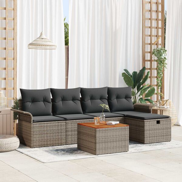 vidaXL Garden Sofa Set with Cushion 6 pcs Grey Poly Rattan