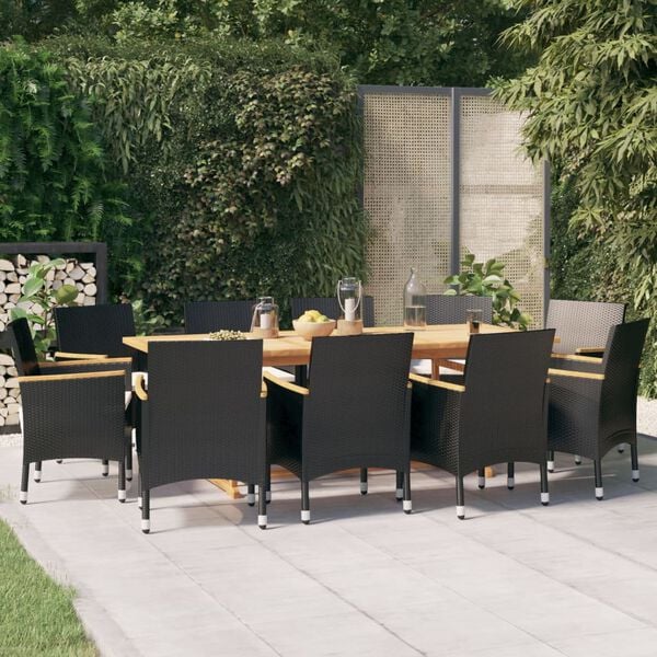 vidaXL 11 Piece Garden Dining Set with Cushions Black